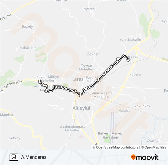 TOKİ - TERMİNAL - TTM - A.MENDERES bus Line Map