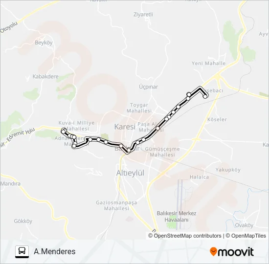 TOKİ - TERMİNAL - TTM - A.MENDERES Bus Line Map