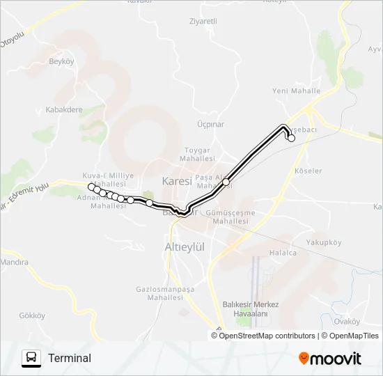 TOKİ - TERMİNAL - TTM - A.MENDERES Bus Line Map