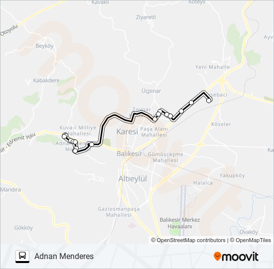 TOKİ - TERMİNAL - T.T.M. - ADNAN MENDERES bus Line Map