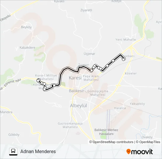 TOKİ - TERMİNAL - T.T.M. - ADNAN MENDERES Bus Line Map