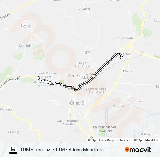 TOKİ - TERMINAL - TTM - ADNAN MENDERES Bus Line Map