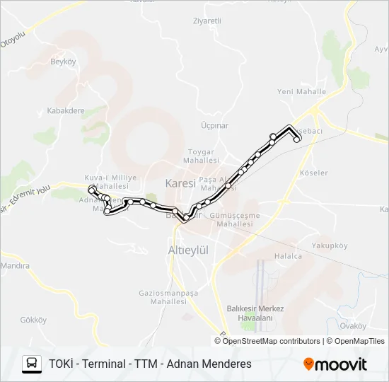 TOKİ - TERMINAL - TTM - ADNAN MENDERES Bus Line Map