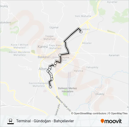 TERMINAL - GÜNDOĞAN - BAHÇELIEVLER Bus Line Map