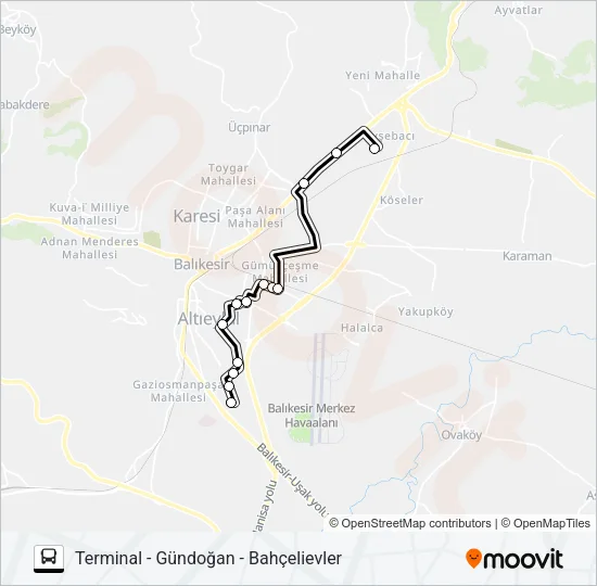 TERMINAL - GÜNDOĞAN - BAHÇELIEVLER Bus Line Map
