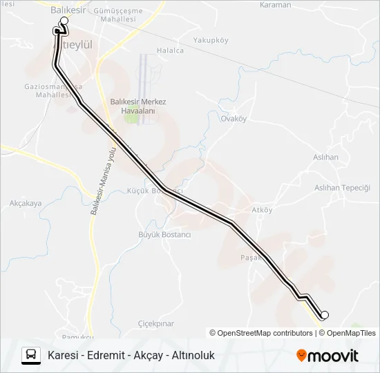 KARESI - EDREMIT - AKÇAY - ALTINOLUK Bus Line Map