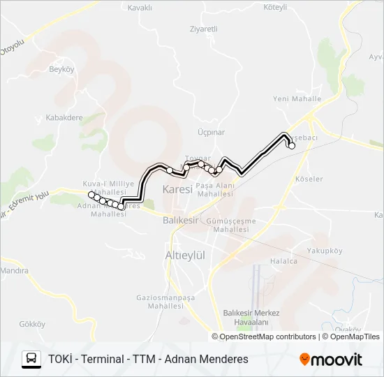 TOKİ - TERMINAL - T.T.M. - ADNAN MENDERES Bus Line Map