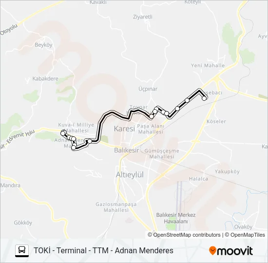 TOKİ - TERMINAL - T.T.M. - ADNAN MENDERES Bus Line Map