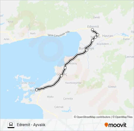 EDREMIT - AYVALIK Bus Line Map