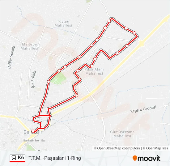 K6 Bus Line Map