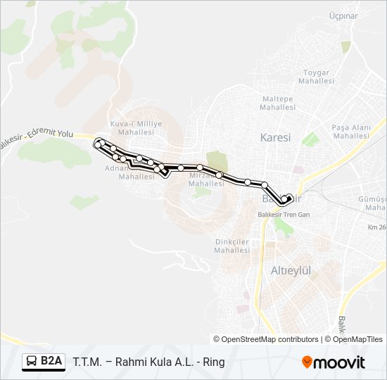 B2A otobüs Hattı Haritası