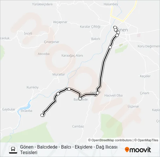 GÖNEN - BALCIDEDE - BALCI - EKŞIDERE - DAĞ ILICASI TESISLERI Bus Line Map