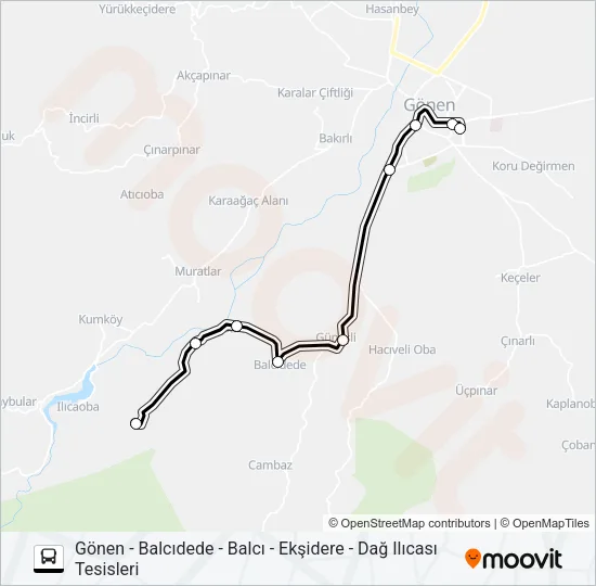 GÖNEN - BALCIDEDE - BALCI - EKŞIDERE - DAĞ ILICASI TESISLERI Bus Line Map