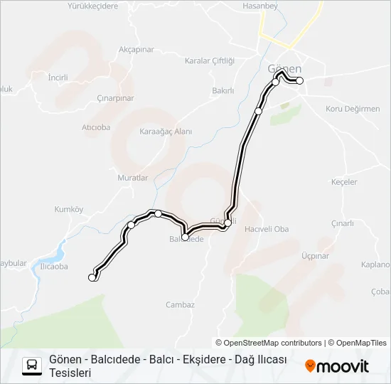 GÖNEN - BALCIDEDE - BALCI - EKŞIDERE - DAĞ ILICASI TESISLERI Bus Line Map