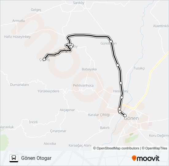 GÖNEN - DEREKÖY - ÇIĞMIŞ bus Line Map