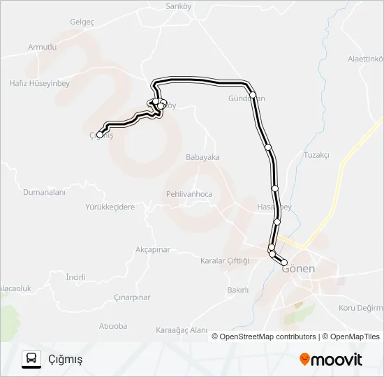 GÖNEN - DEREKÖY - ÇIĞMIŞ Bus Line Map