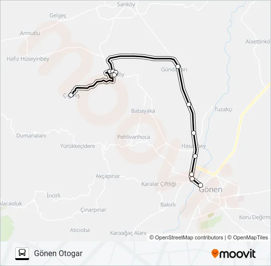 GÖNEN - DEREKÖY - ÇIĞMIŞ Bus Line Map