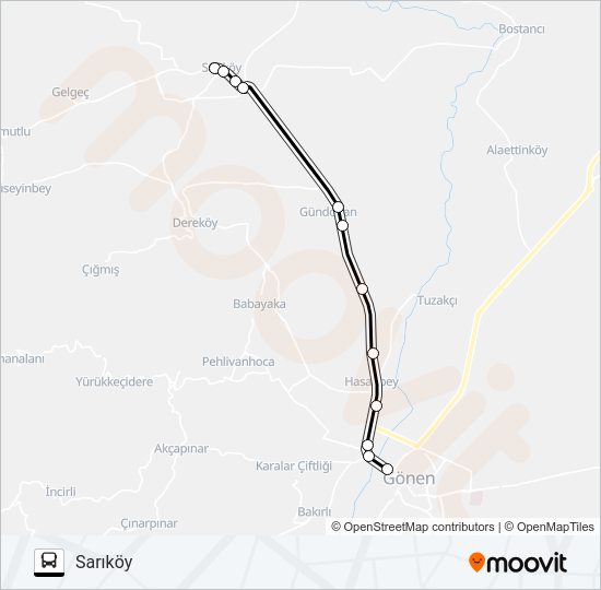 SARIKÖY - GÖNEN (EXPRESS) otobüs Hattı Haritası
