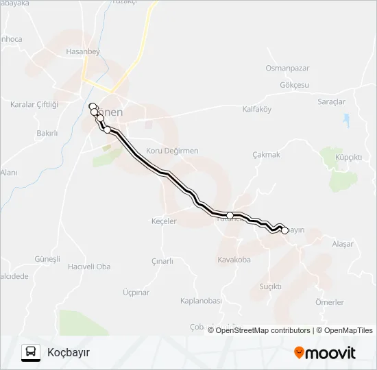 GÖNEN - TÜTÜNCÜ - KOÇBAYIR Bus Line Map