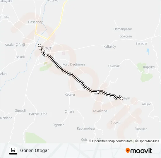 GÖNEN - TÜTÜNCÜ - KOÇBAYIR Bus Line Map