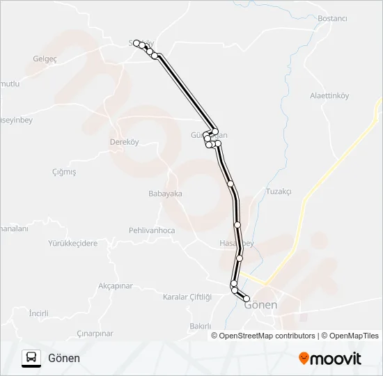 SARIKÖY - GÜNDOĞAN - GÖNEN Bus Line Map