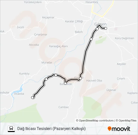 GÖNEN - BALCIDEDE - BALCI - EKŞİDERE - DAĞ ILICASI TESİSLERİ Bus Line Map