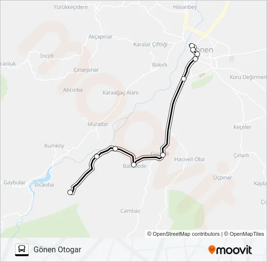 GÖNEN - BALCIDEDE - BALCI - EKŞİDERE - DAĞ ILICASI TESİSLERİ Bus Line Map