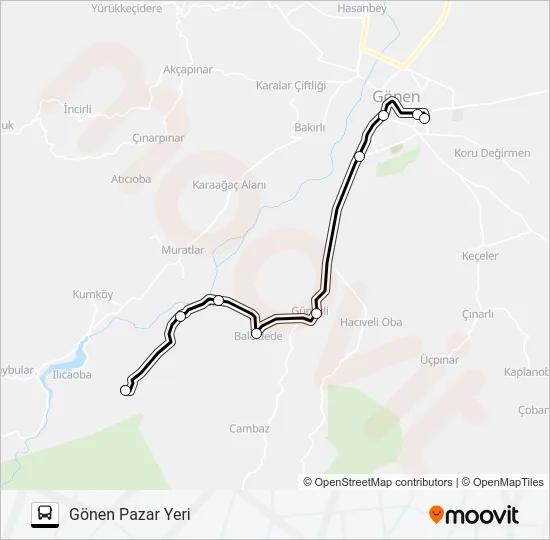 GÖNEN - BALCIDEDE - BALCI - EKŞİDERE - DAĞ ILICASI TESİSLERİ Bus Line Map