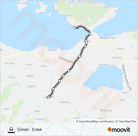 GÖNEN - ERDEK Bus Line Map
