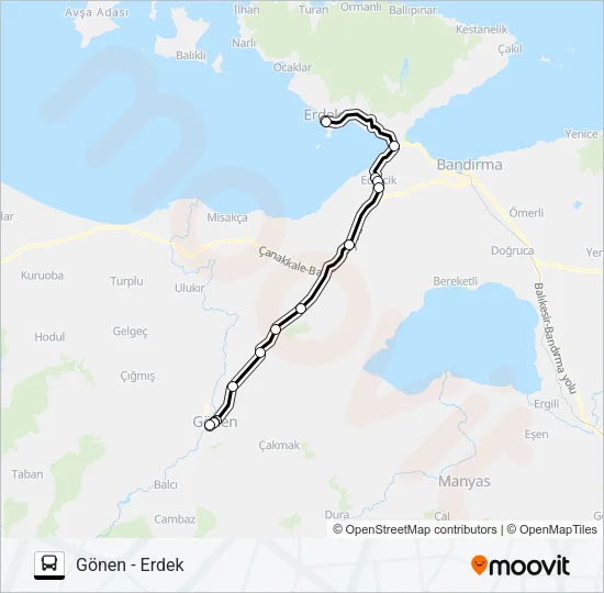 GÖNEN - ERDEK Bus Line Map