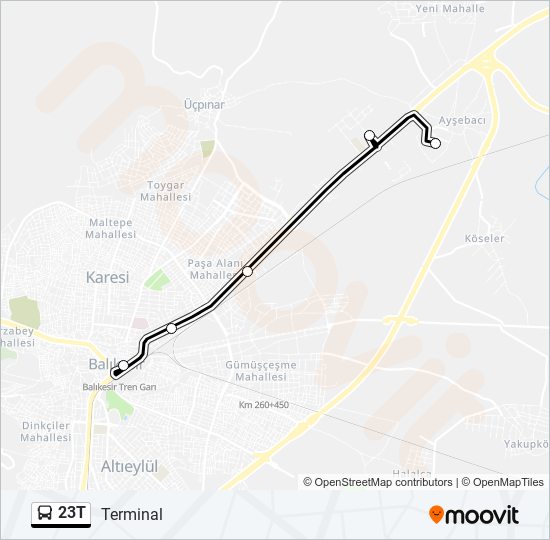 23T otobüs Hattı Haritası