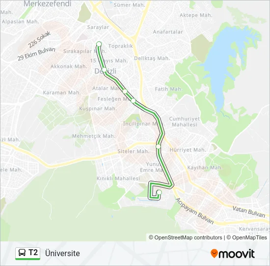 T2 Bus Line Map