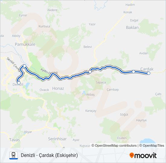 PAMUKKALE EKSPRESI tren Hattı Haritası
