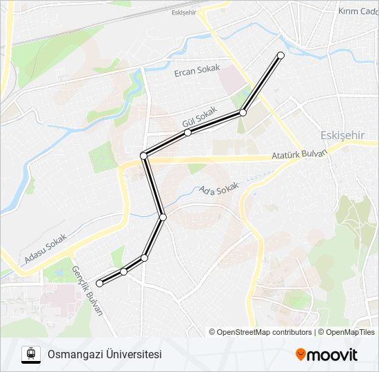 ÇARŞI - OSMANGAZI ÜNIVERSITESI light rail Line Map