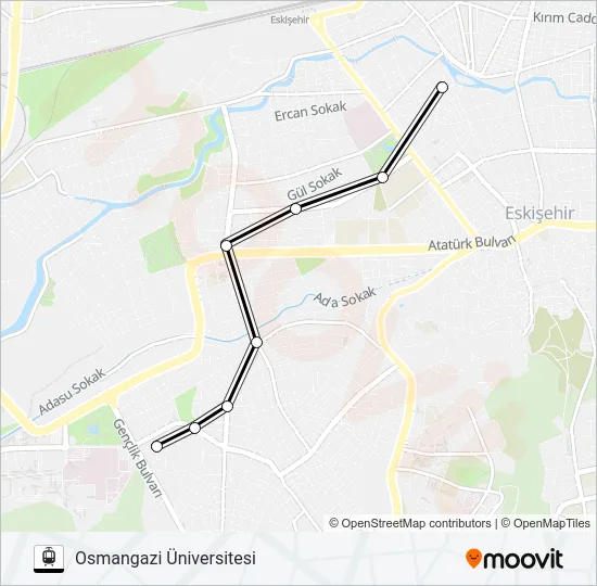 ÇARŞI - OSMANGAZI ÜNIVERSITESI Light Rail Line Map