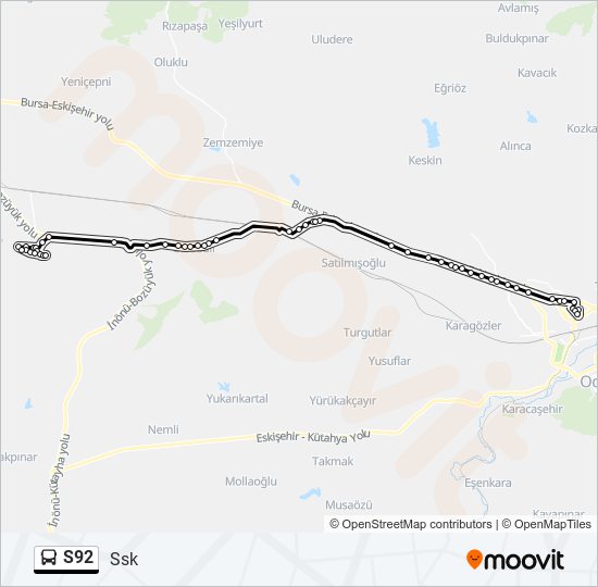 S92 otobüs Hattı Haritası