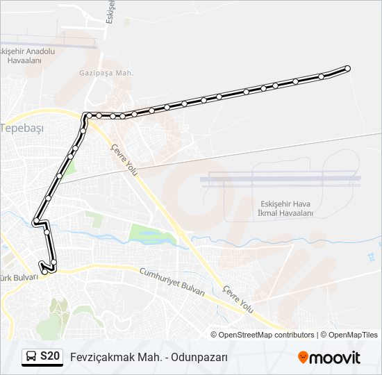 S20 otobüs Hattı Haritası