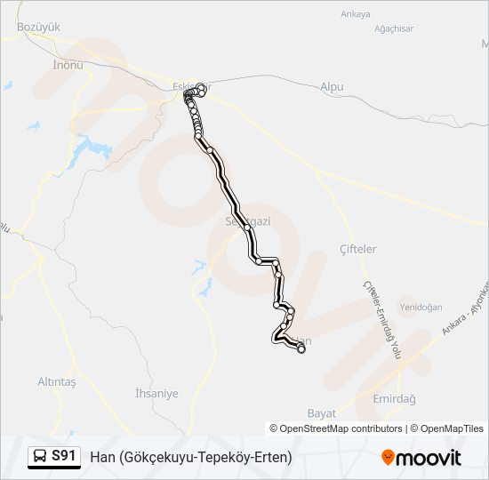 S91 otobüs Hattı Haritası