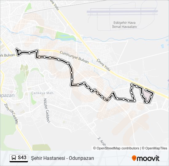 S43 otobüs Hattı Haritası