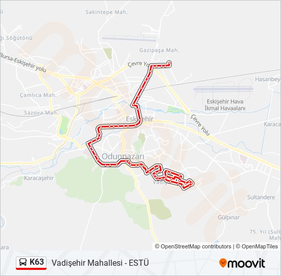 K63 otobüs Hattı Haritası