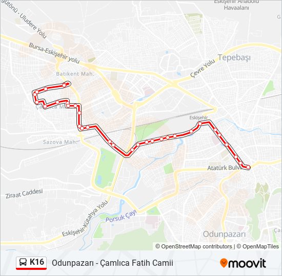 K16 bus Line Map