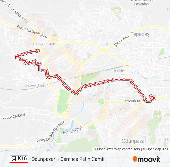 K16 Bus Line Map