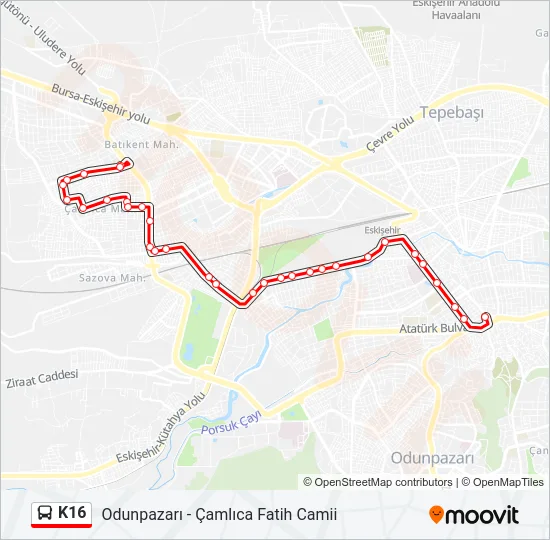 K16 Bus Line Map