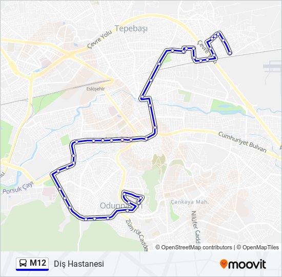 M12 otobüs Hattı Haritası