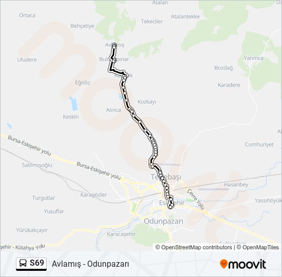 S69 otobüs Hattı Haritası