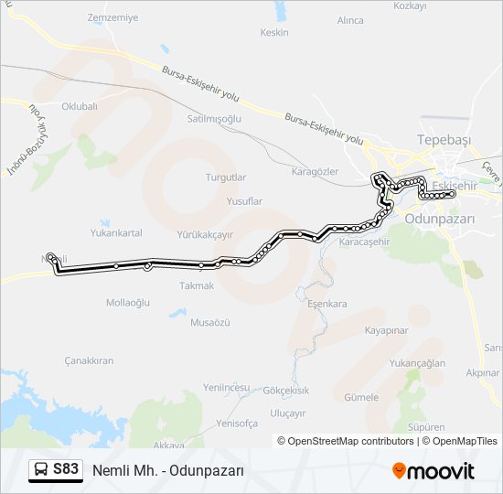 S83 otobüs Hattı Haritası