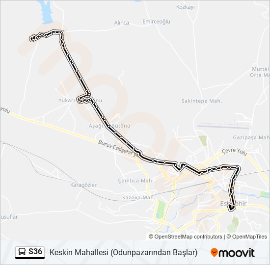 S36 otobüs Hattı Haritası