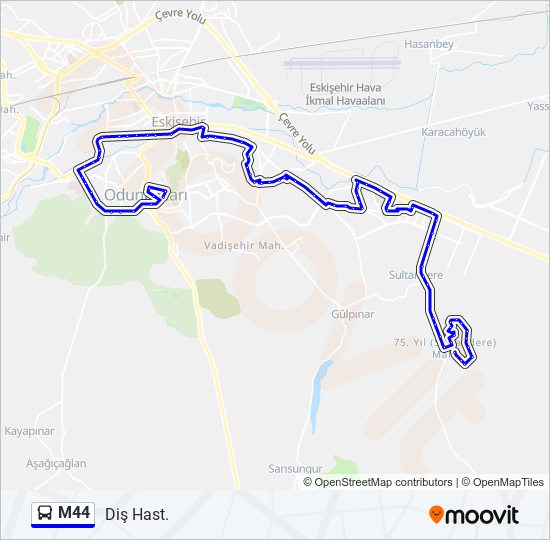 M44 otobüs Hattı Haritası