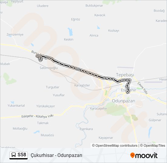 S58 otobüs Hattı Haritası