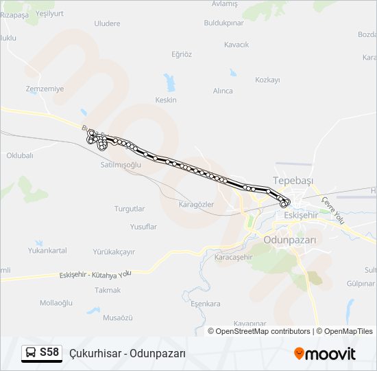 S58 otobüs Hattı Haritası